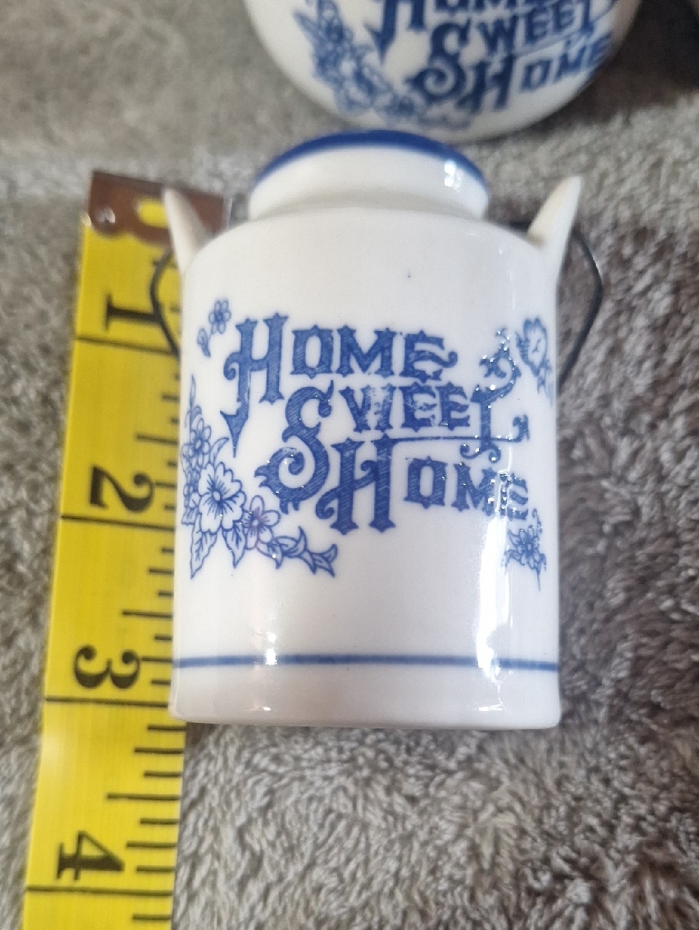 Vintage Blue & White 'Home Sweet Home' Ceramic Tea Set - Picture 2 of 10